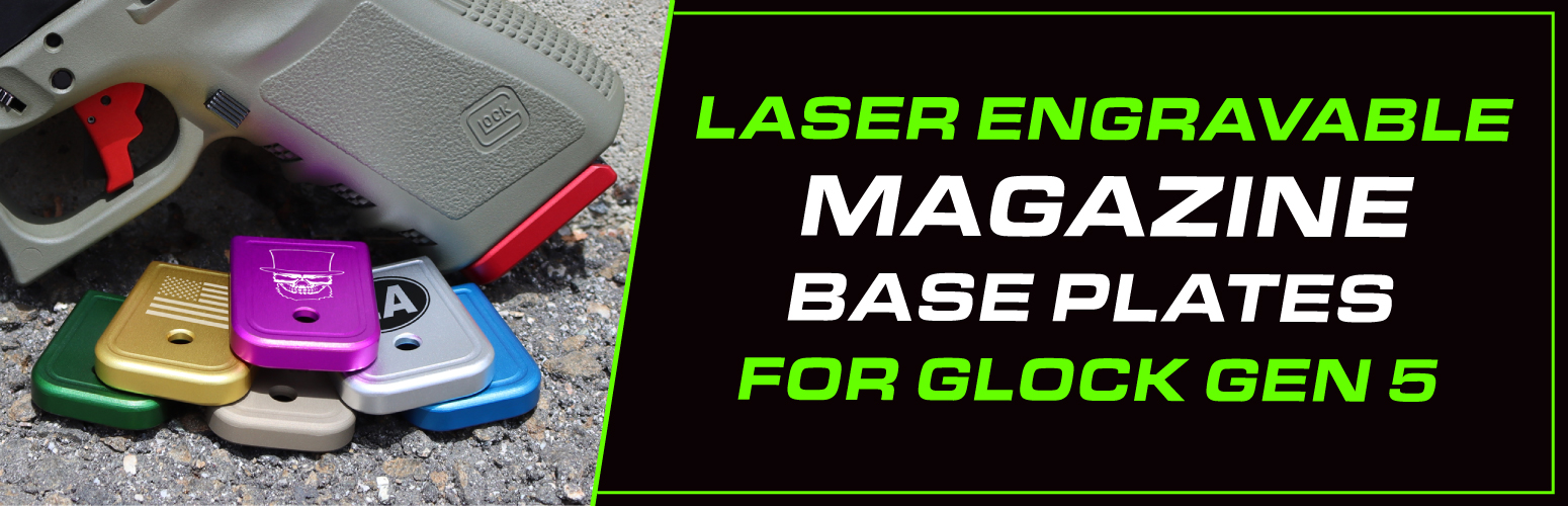 Laser engravable magazine base plates web banner for Glock Gen 5